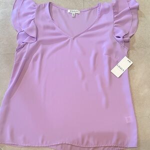 Chaus Lavender Flutter Sleeve Blouse
